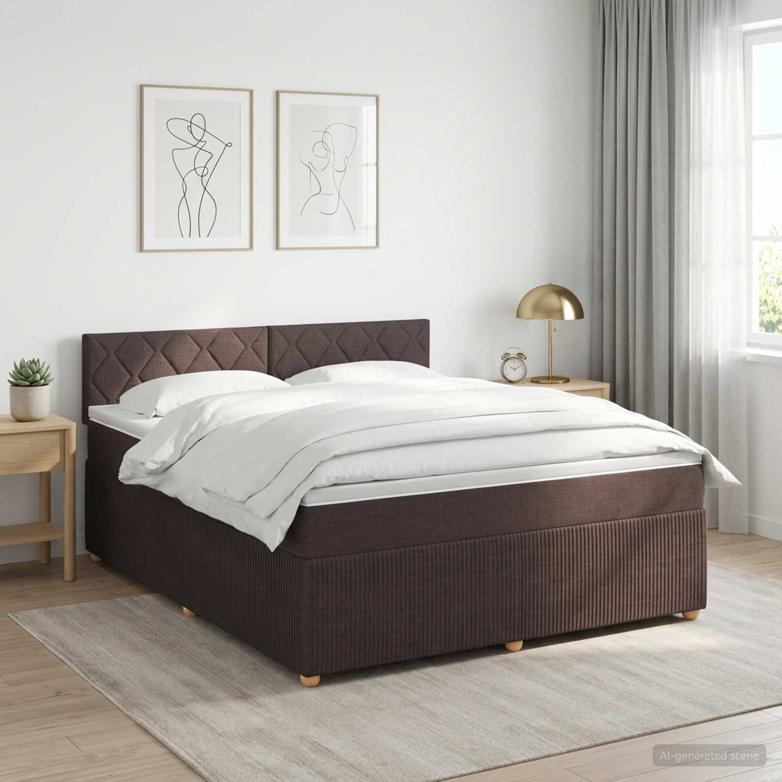 3451471_1.jpg vidaXL Posteľ boxspring s matracom Tmavohnedá 140 x 190 cm Látka – Obrázok 1