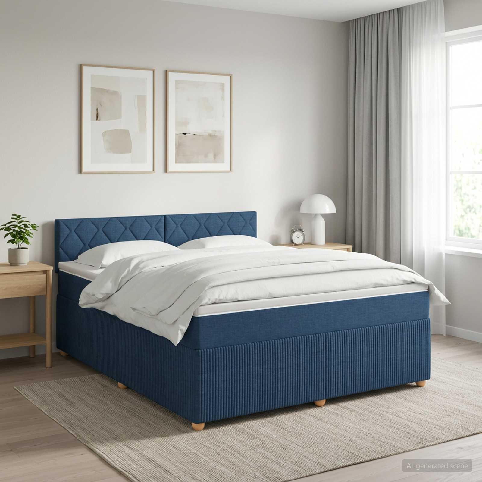 3451474_1.jpg vidaXL Posteľ boxspring s matracom Modrá 140 x 190 cm Látka – Obrázok 1