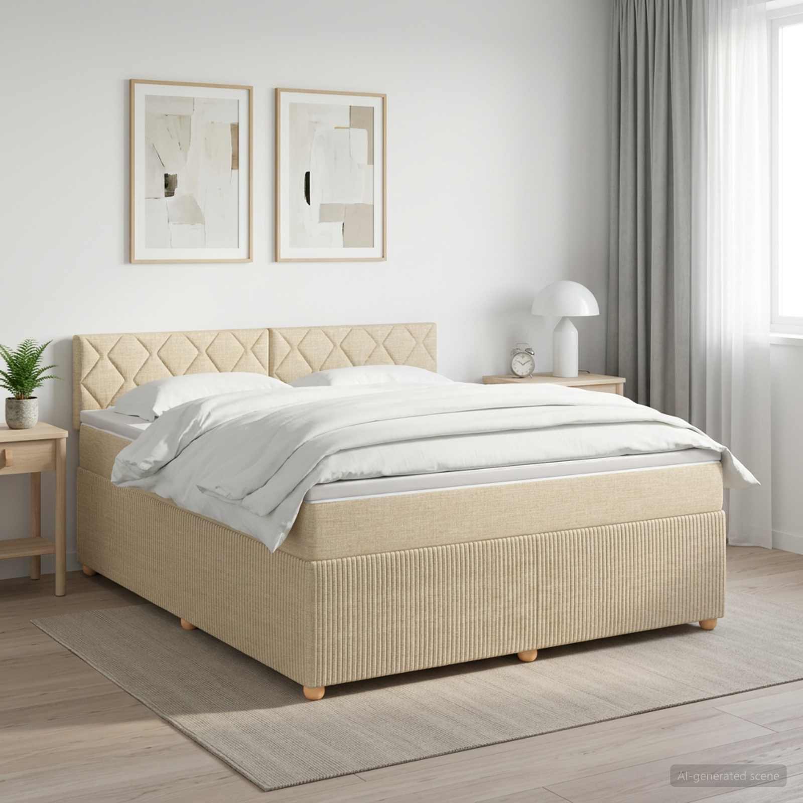 3451515_1.jpg vidaXL Posteľ boxspring s matracom Krémová 160 x 200 cm Látka – Obrázok 1