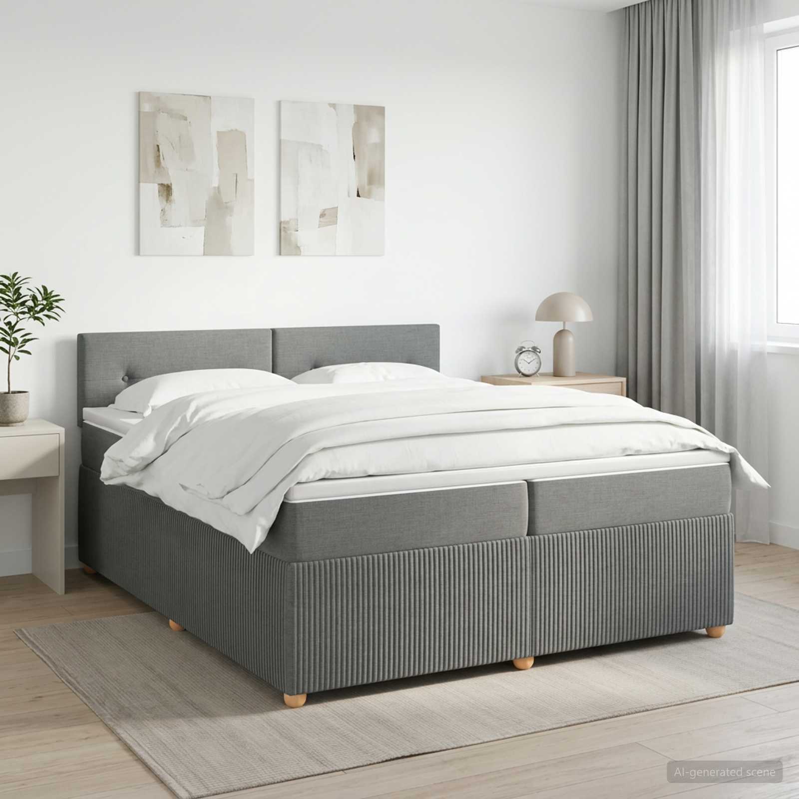 3451546_1.jpg vidaXL Posteľ boxspring s matracom Tmavosivá 200 x 200 cm Látka – Obrázok 1