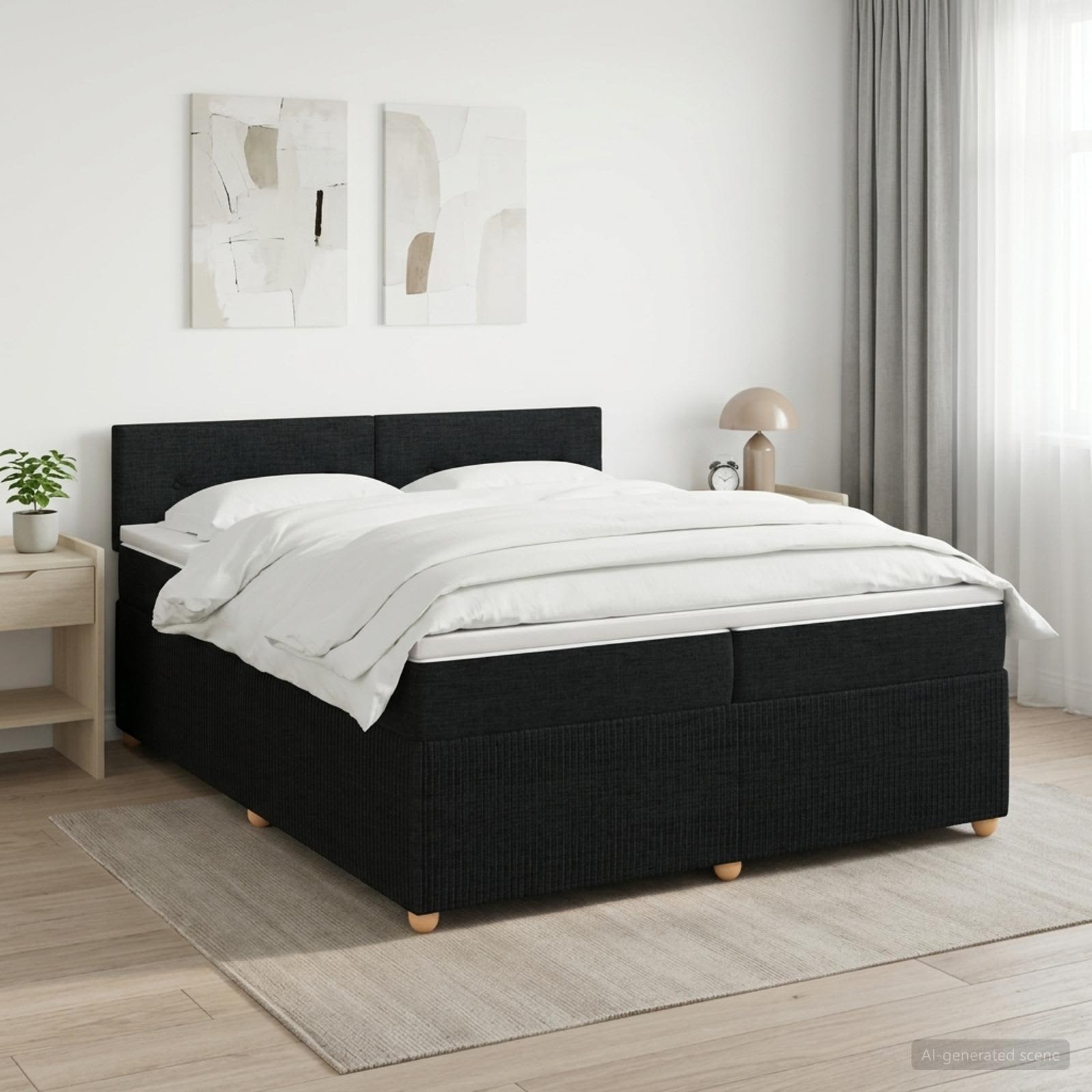 3451547_1.jpg vidaXL Posteľ boxspring s matracom Čierna 200 x 200 cm Látka – Obrázok 1
