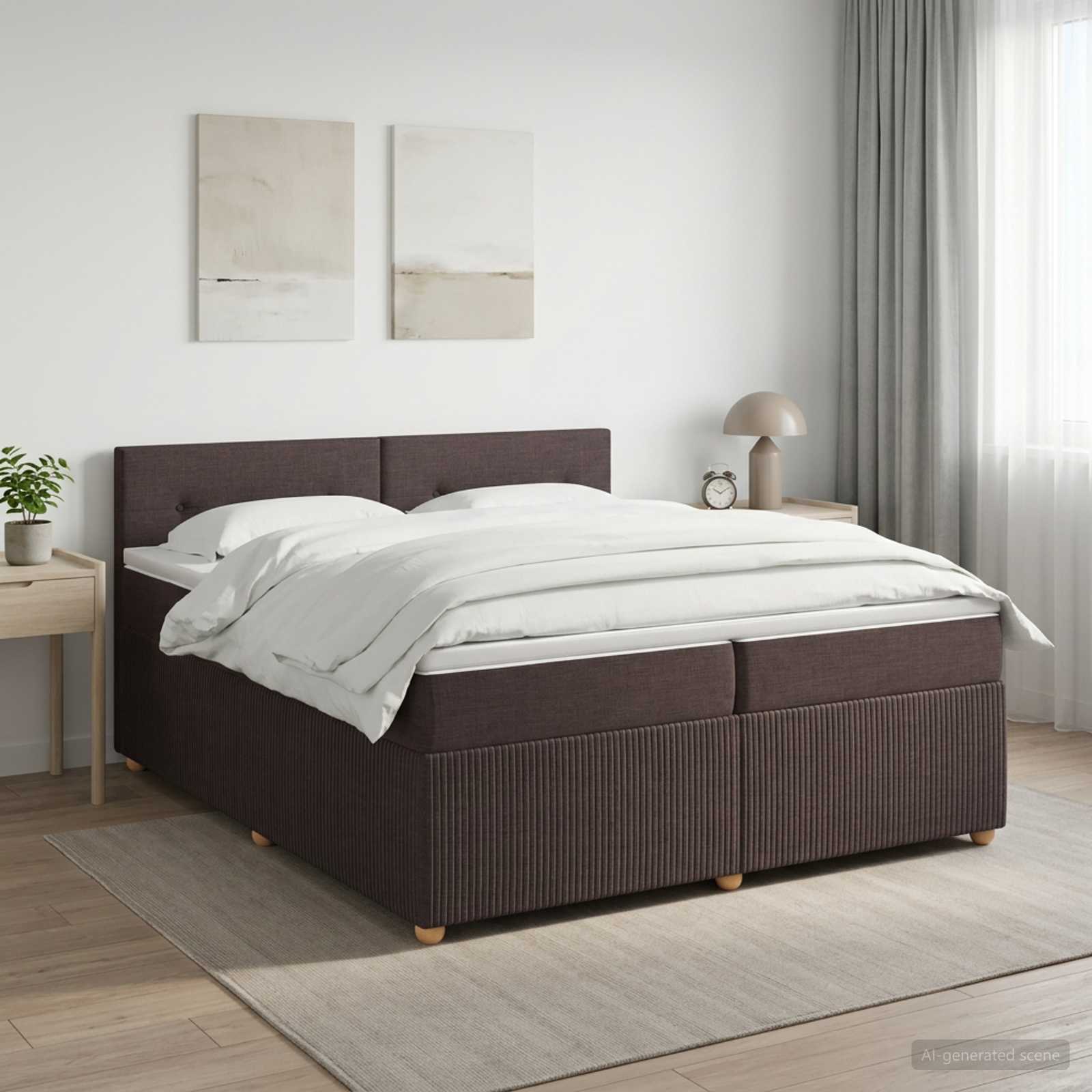 3451548_1.jpg vidaXL Posteľ boxspring s matracom Tmavohnedá 200 x 200 cm Látka – Obrázok 1