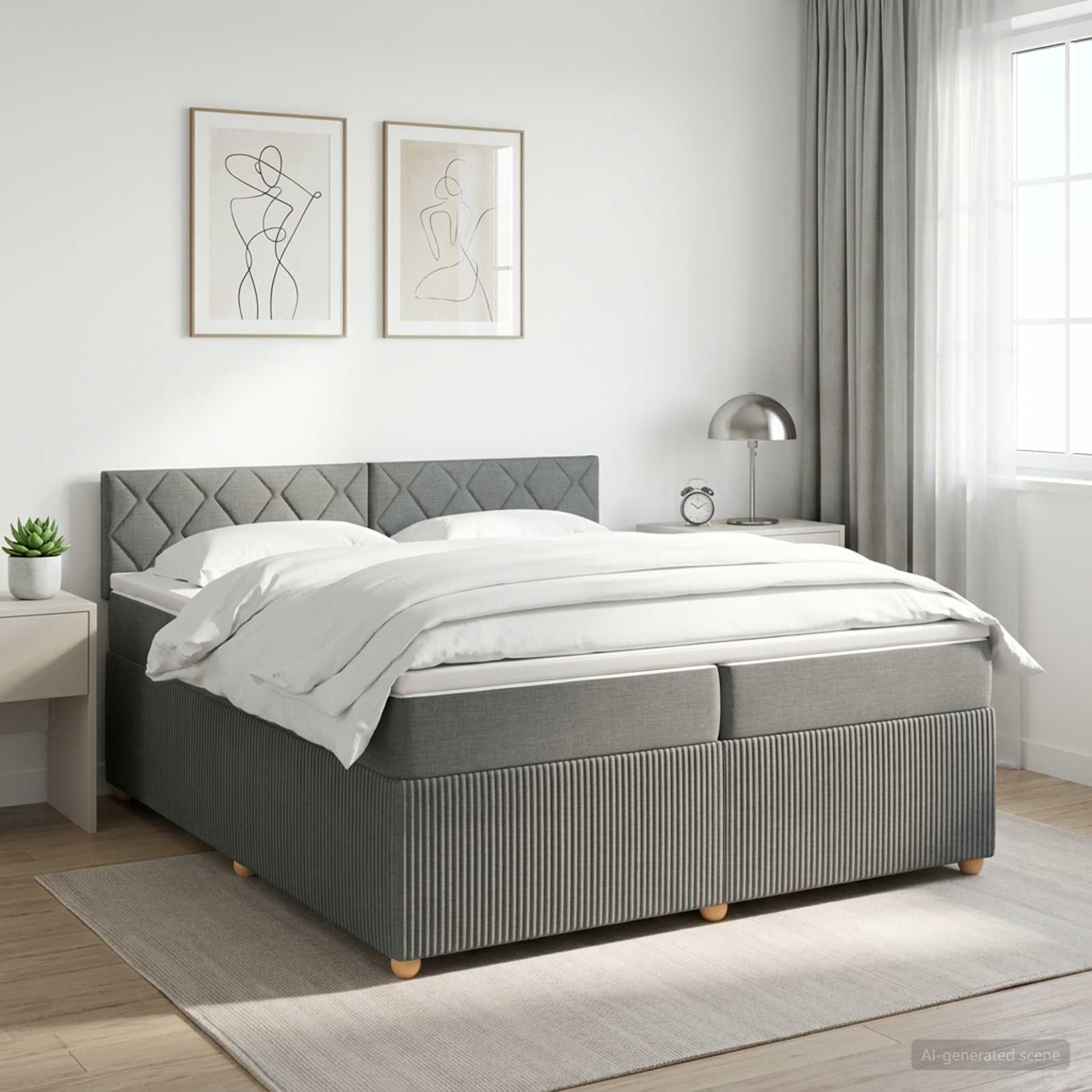 3451553_1.jpg vidaXL Posteľ boxspring s matracom Tmavosivá 200 x 200 cm Látka – Obrázok 1