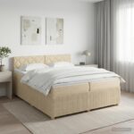 vidaXL Posteľ boxspring s matracom Krémová 200 x 200 cm Látka