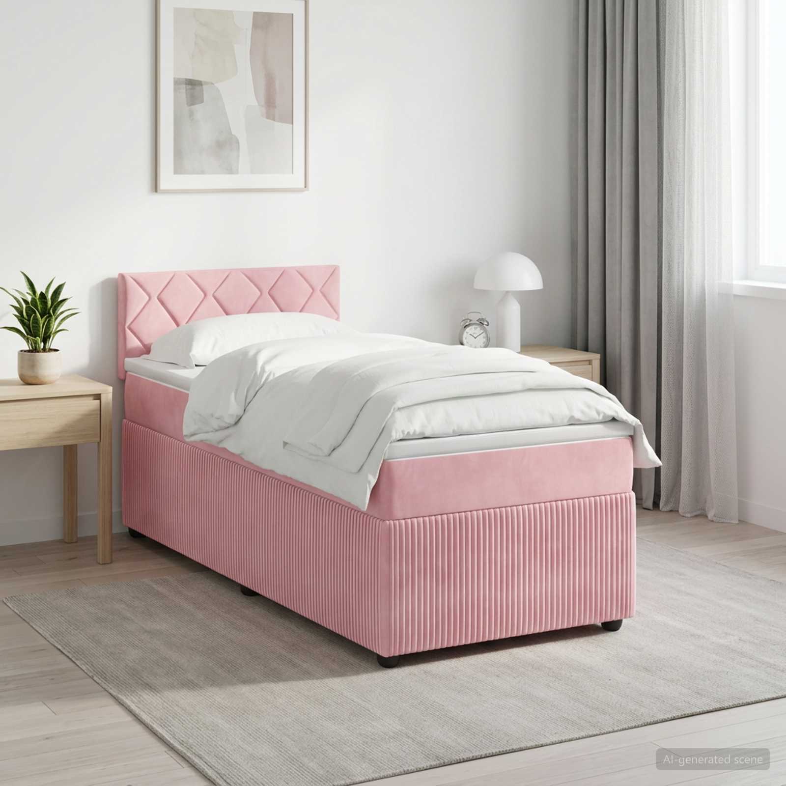 3451576_1.jpg vidaXL Posteľ boxspring s matracom Ružová 80 x 200 cm Zamat – Obrázok 1