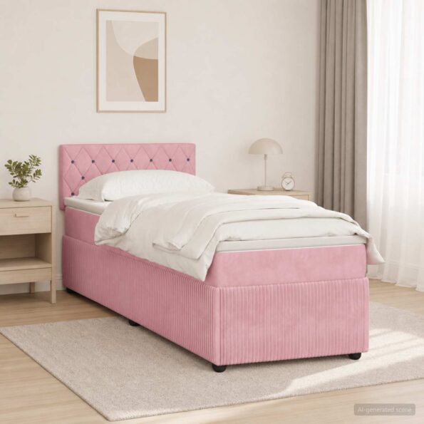 vidaXL Posteľ boxspring s matracom Ružová 90 x 190 cm Zamat – Obrázok 11
