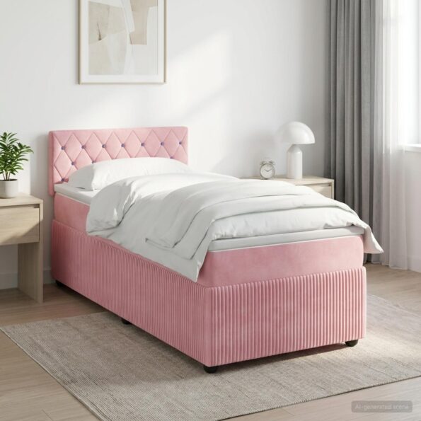 vidaXL Posteľ boxspring s matracom Ružová 90 x 190 cm Zamat – Obrázok 4