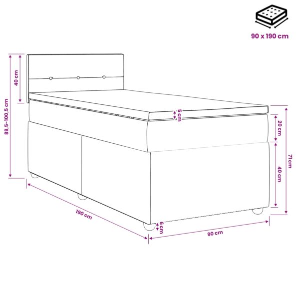 vidaXL Posteľ boxspring s matracom Ružová 90 x 190 cm Zamat – Obrázok 11