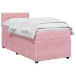 vidaXL Posteľ boxspring s matracom Ružová 90 x 190 cm Zamat – Obrázok 3