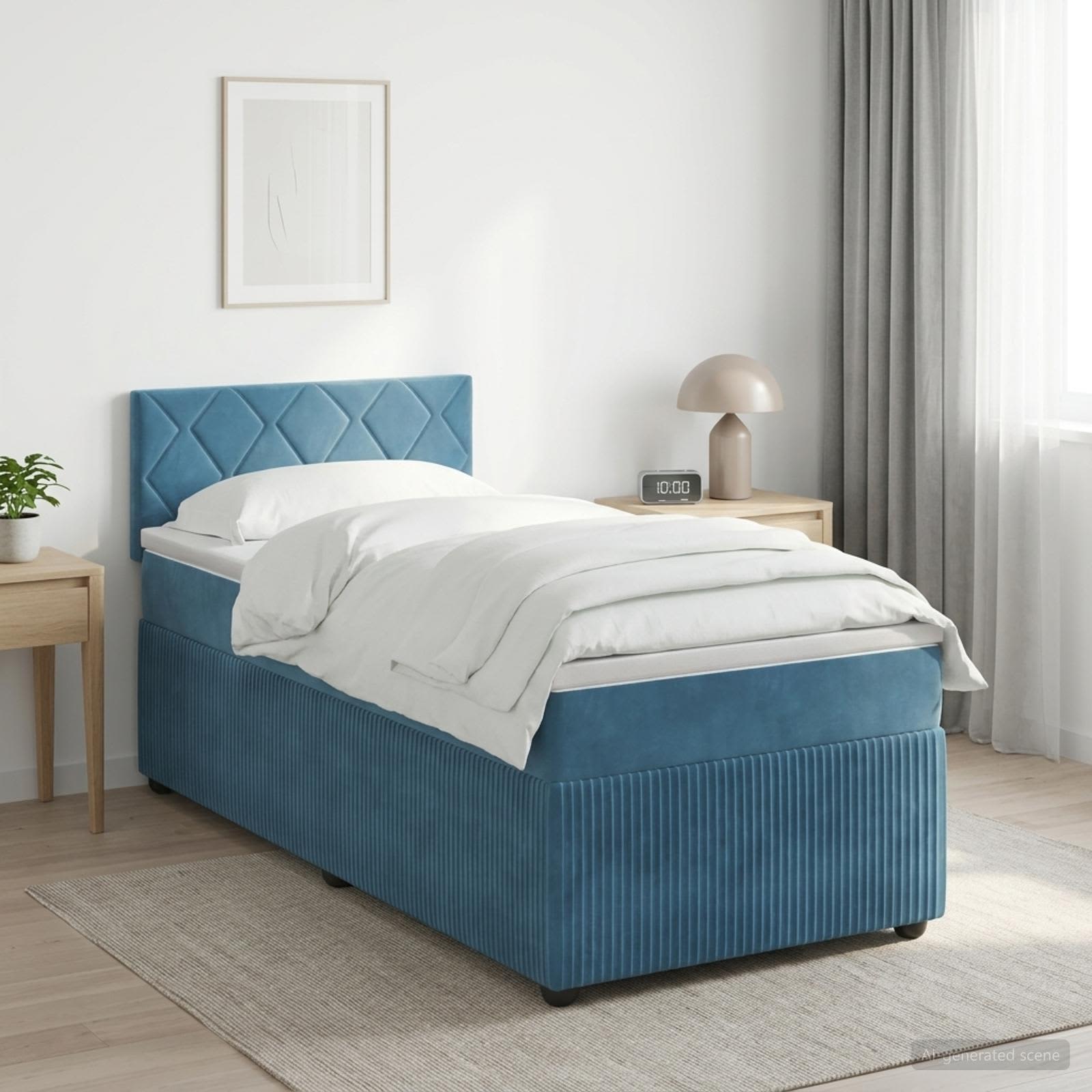 3451593_1.jpg vidaXL Posteľ boxspring s matracom Tmavomodrá 90 x 190 cm Zamat – Obrázok 1