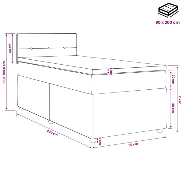 vidaXL Posteľ boxspring s matracom Ružová 90 x 200 cm Zamat – Obrázok 11