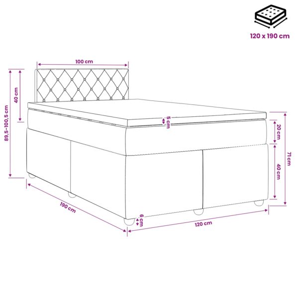 vidaXL Posteľ boxspring s matracom Ružová 120 x 190 cm Zamat – Obrázok 11