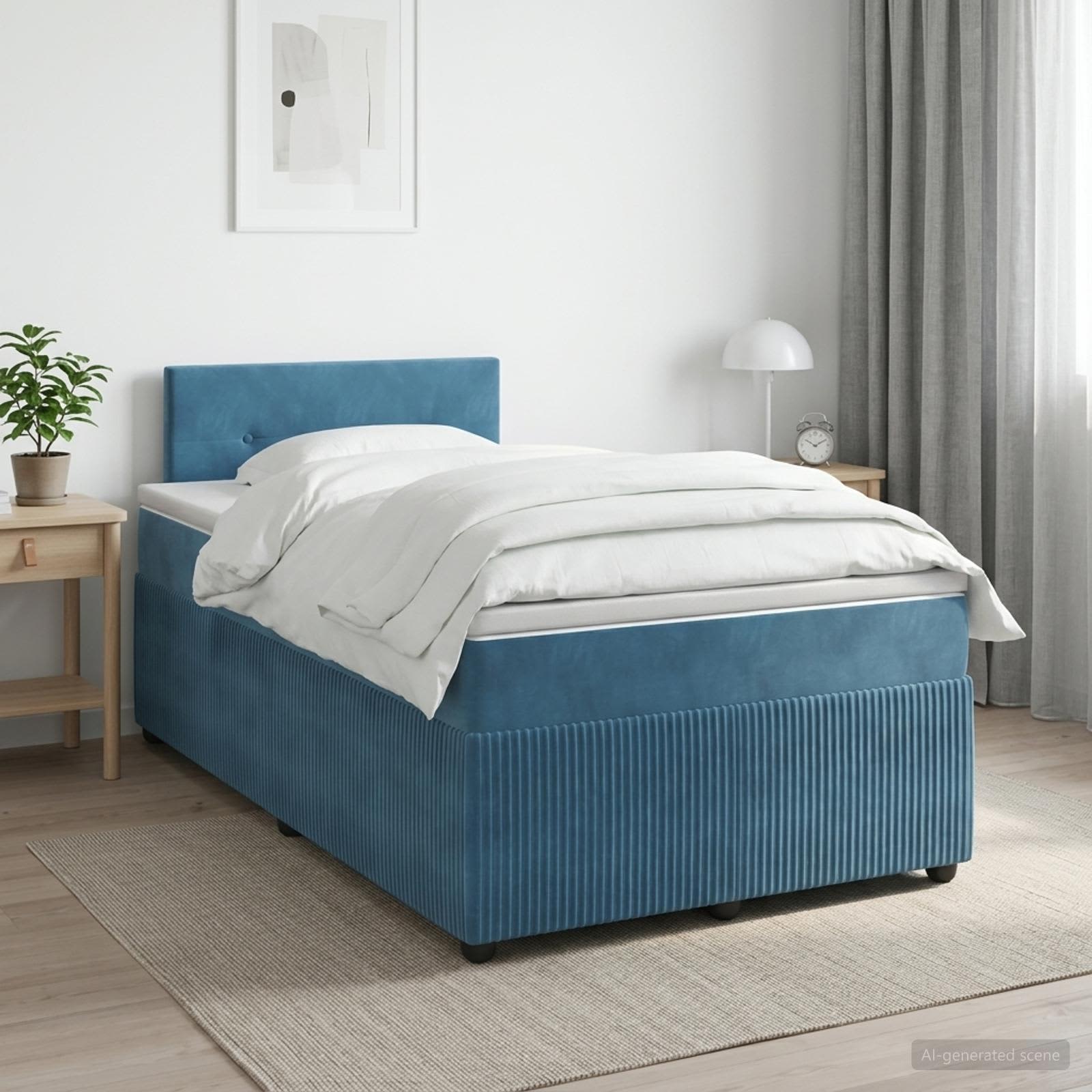 3451641_1.jpg vidaXL Posteľ boxspring s matracom Modrá 120 x 190 cm Zamat – Obrázok 1
