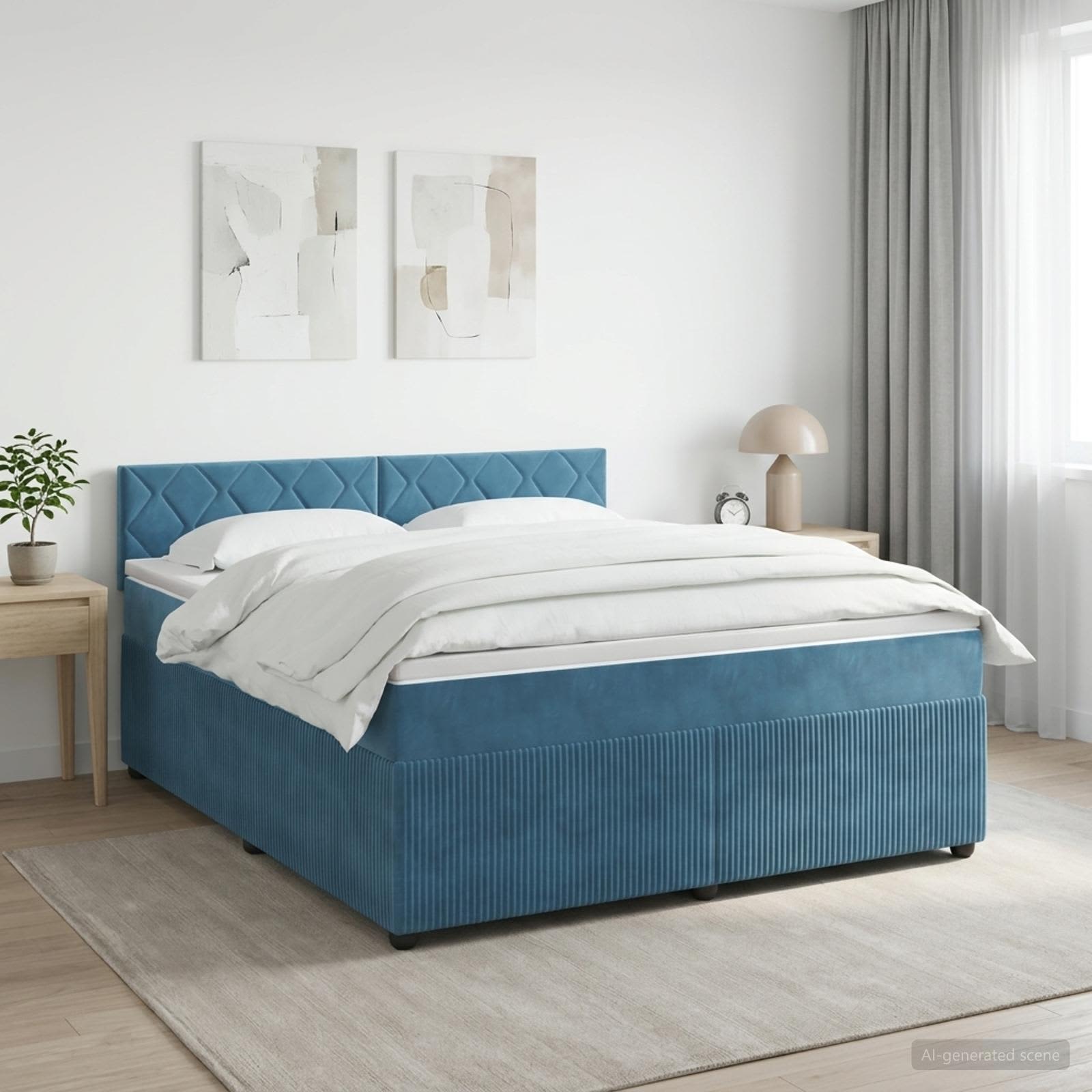 3451683_1.jpg vidaXL Posteľ boxspring s matracom Tmavomodrá 140 x 190 cm Zamat – Obrázok 1