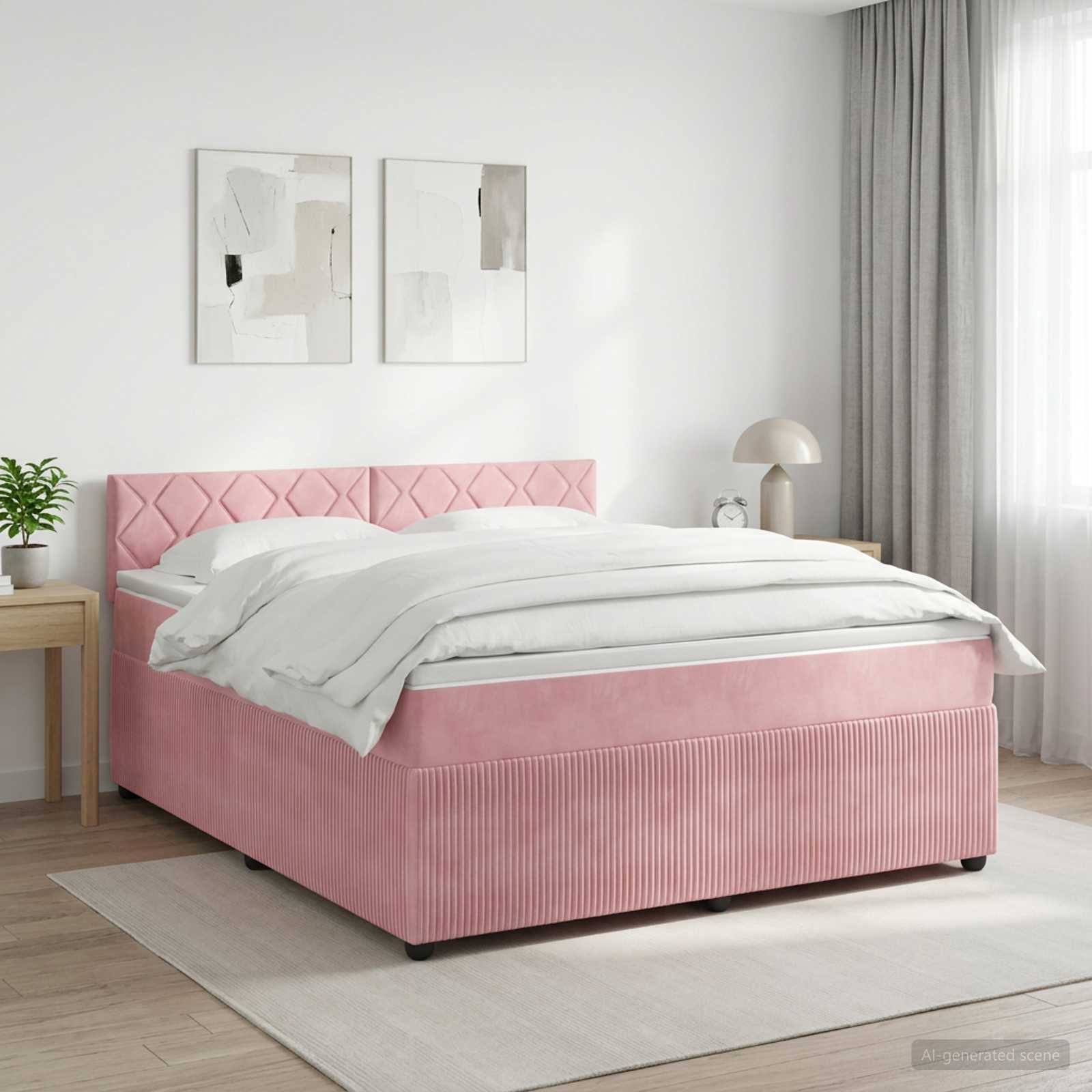 3451684_1.jpg vidaXL Posteľ boxspring s matracom Ružová 140 x 190 cm Zamat – Obrázok 1