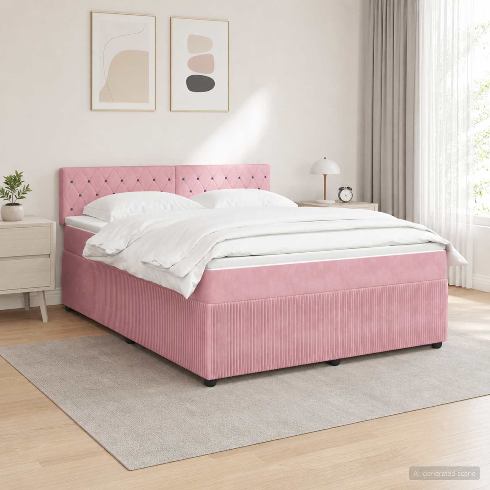 3451690_1.jpg vidaXL Posteľ boxspring s matracom Ružová 140 x 200 cm Zamat – Obrázok 1