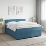 vidaXL Posteľ boxspring s matracom Tmavomodrá 140 x 200 cm Zamat
