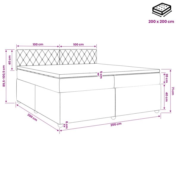 vidaXL Posteľ boxspring s matracom Čierna 200 x 200 cm Zamat – Obrázok 11