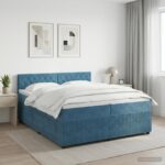 vidaXL Posteľ boxspring s matracom Tmavomodrá 200 x 200 cm Zamat