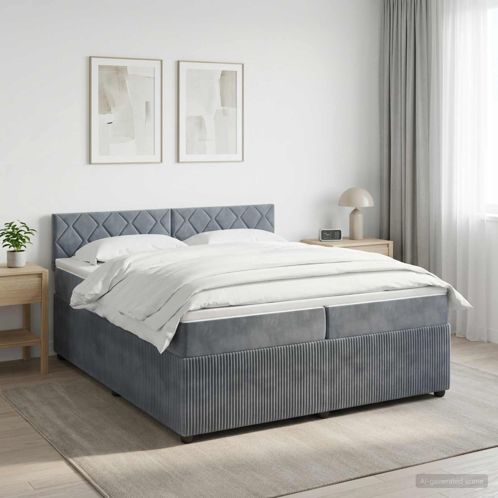 3451752_1.jpg vidaXL Posteľ boxspring s matracom Tmavosivá 200 x 200 cm Zamat – Obrázok 1