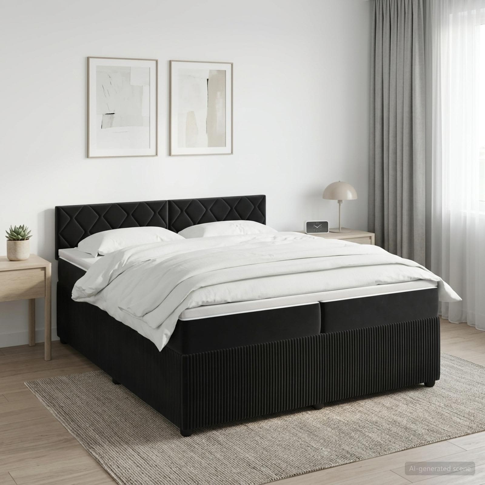 3451753_1.jpg vidaXL Posteľ boxspring s matracom Čierna 200 x 200 cm Zamat – Obrázok 1