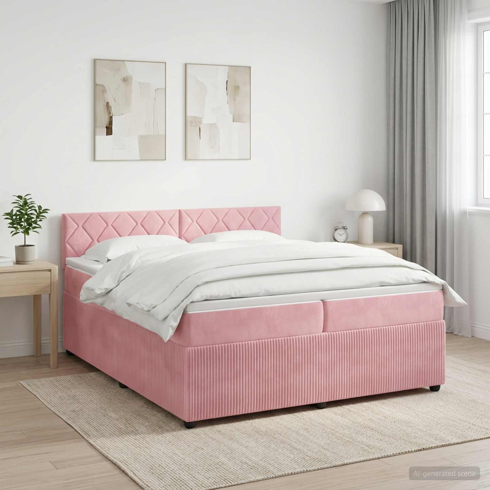 3451756_1.jpg vidaXL Posteľ boxspring s matracom Ružová 200 x 200 cm Zamat – Obrázok 1