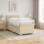 vidaXL Posteľ s boxspringom a matracom a LED Krémová 90 x 190 cm Látka