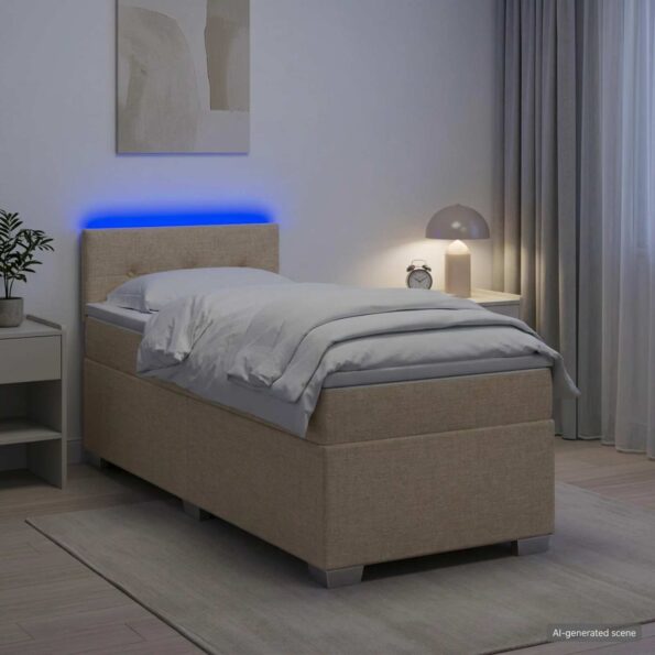 vidaXL Posteľ s boxspringom a matracom a LED Krémová 90 x 190 cm Látka – Obrázok 4
