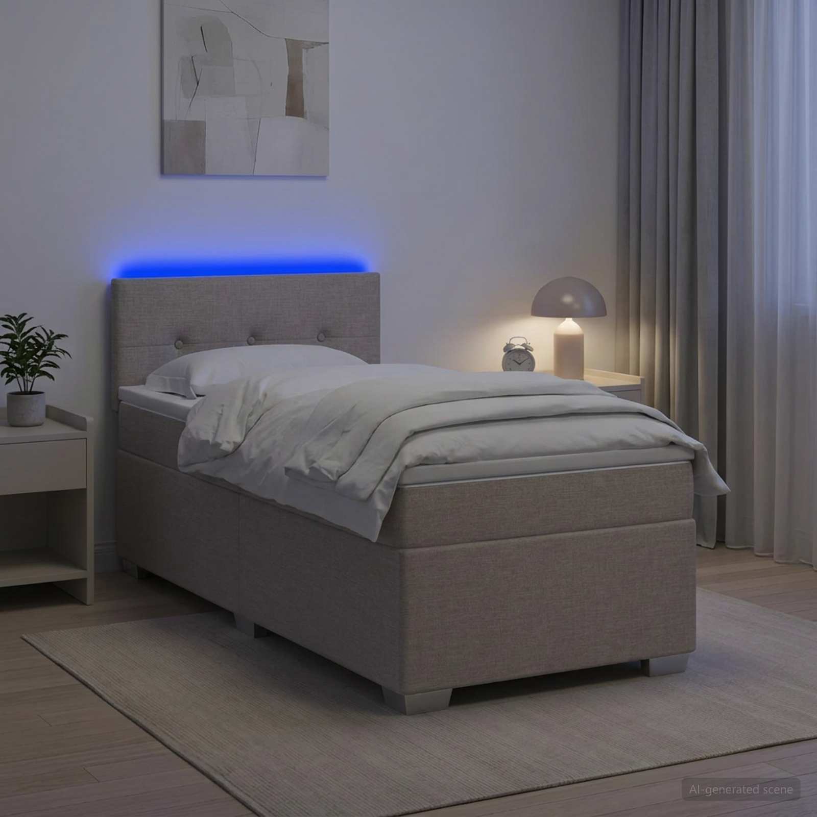 3451858_1.jpg vidaXL Posteľ s boxspringom a matracom a LED Sivohnedá 90 x 200 cm – Obrázok 1