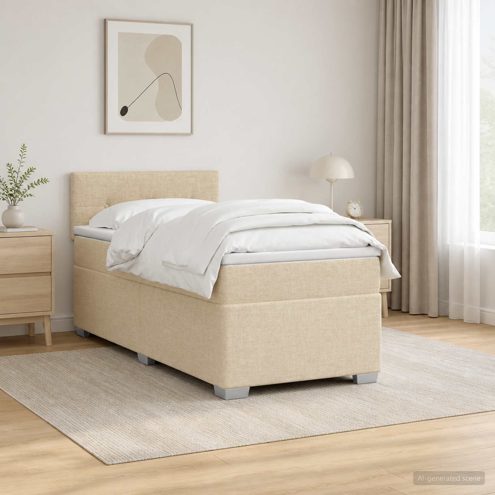 3451859_1.jpg vidaXL Posteľ s boxspringom a matracom a LED Krémová 90 x 200 cm Látka – Obrázok 1
