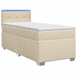 vidaXL Posteľ s boxspringom a matracom a LED Krémová 90 x 200 cm Látka – Obrázok 2