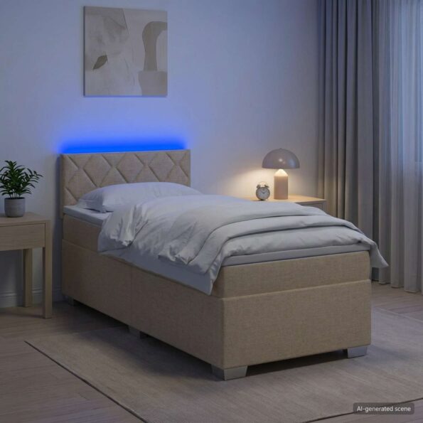 vidaXL Posteľ s boxspringom a matracom a LED Krémová 90 x 200 cm Látka – Obrázok 13