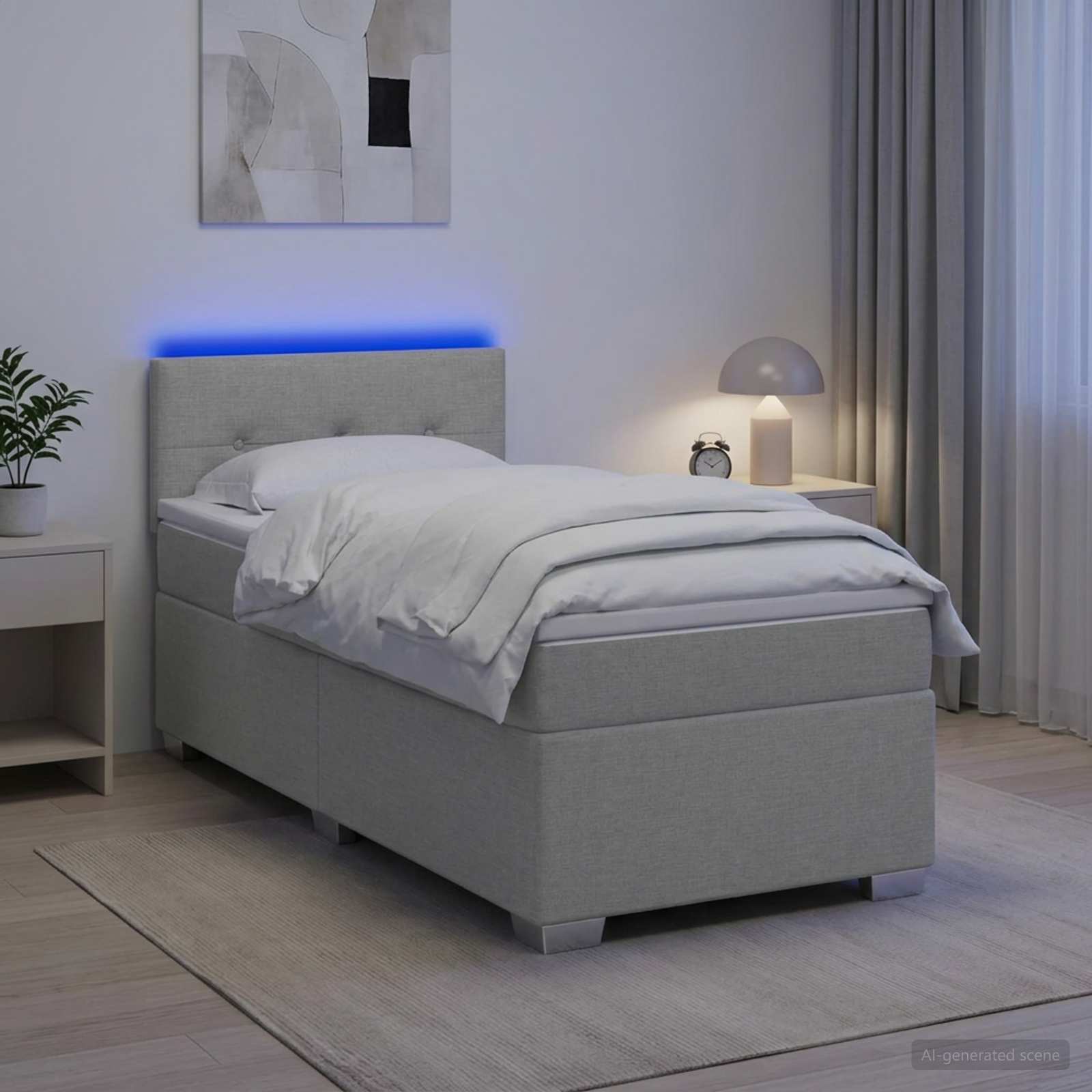 3451875_1.jpg vidaXL Posteľ s boxspringom a matracom a LED Svetlosivá 100 x 200 cm – Obrázok 1