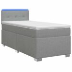 vidaXL Posteľ s boxspringom a matracom a LED Svetlosivá 100 x 200 cm – Obrázok 2