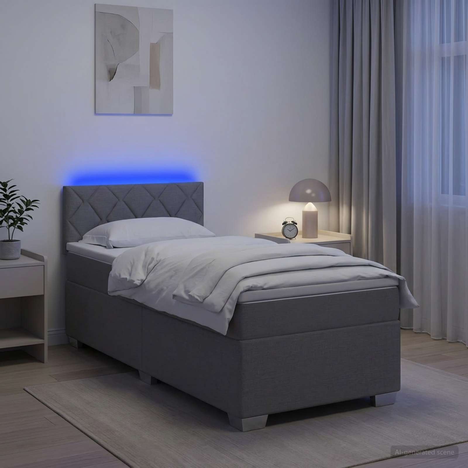 3451882_1.jpg vidaXL Posteľ s boxspringom a matracom a LED Svetlosivá 100 x 200 cm – Obrázok 1