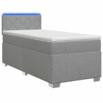 vidaXL Posteľ s boxspringom a matracom a LED Svetlosivá 100 x 200 cm – Obrázok 2