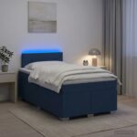 vidaXL Posteľ s boxspringom a matracom a LED Modrá 120 x 190 cm Látka – Obrázok 4