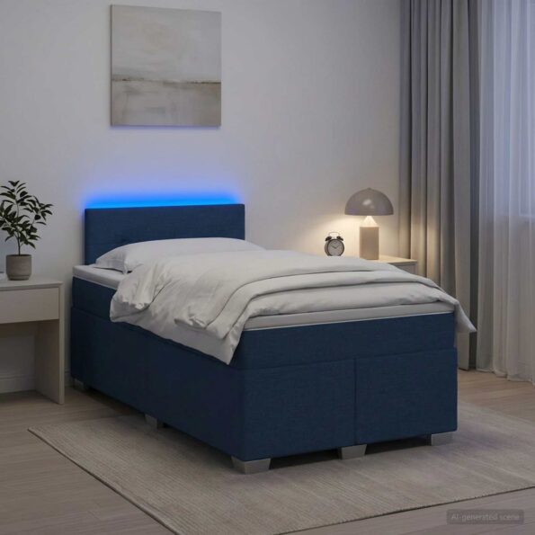 vidaXL Posteľ s boxspringom a matracom a LED Modrá 120 x 190 cm Látka – Obrázok 4