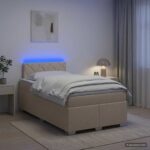 vidaXL Posteľ s boxspringom a matracom a LED Krémová 120 x 190 cm