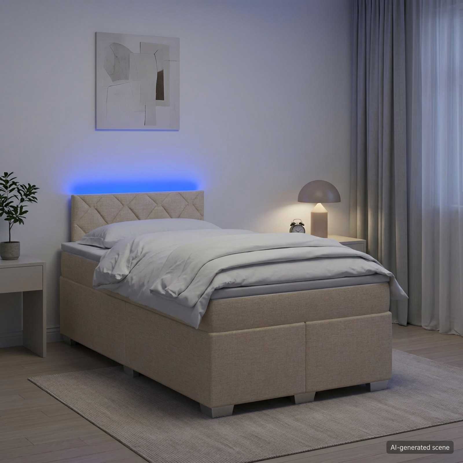 3451908_1.jpg vidaXL Posteľ s boxspringom a matracom a LED Krémová 120 x 190 cm – Obrázok 1
