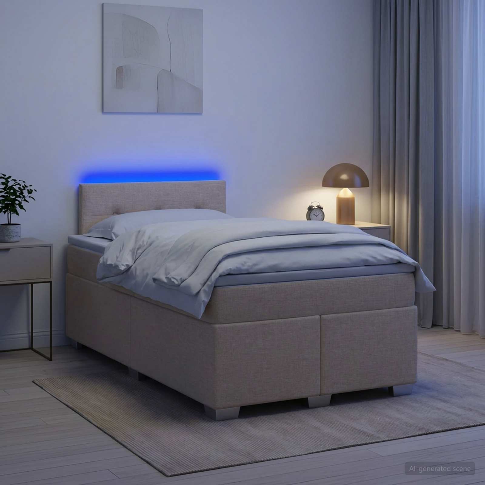 3451922_1.jpg vidaXL Posteľ s boxspringom a matracom a LED Krémová 120 x 200 cm – Obrázok 1