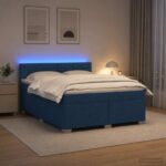 vidaXL Posteľ s boxspringom a matracom a LED Modrá 140 x 190 cm Látka – Obrázok 4
