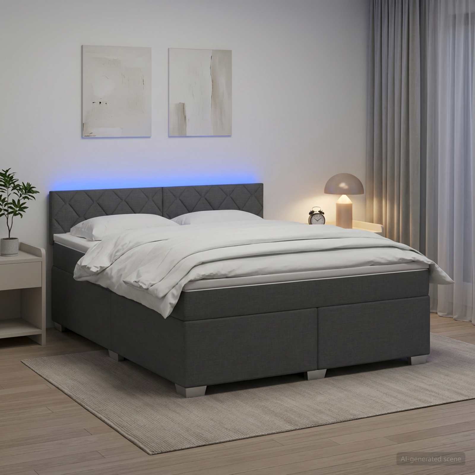 3451967_1.jpg vidaXL Posteľ s boxspringom a matracom a LED Tmavosivá 140 x 200 cm – Obrázok 1