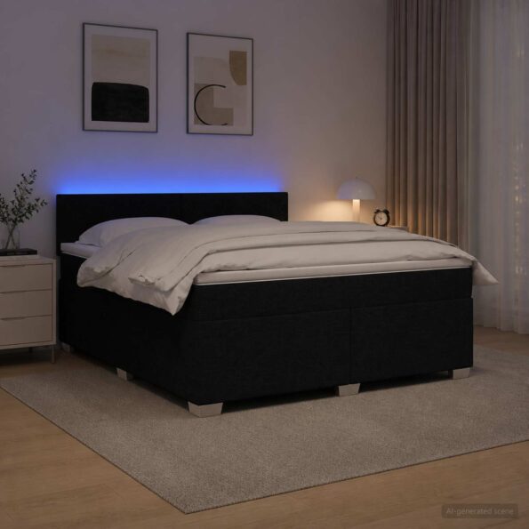 vidaXL Posteľ s boxspringom a matracom a LED Čierna 140 x 200 cm Látka – Obrázok 4
