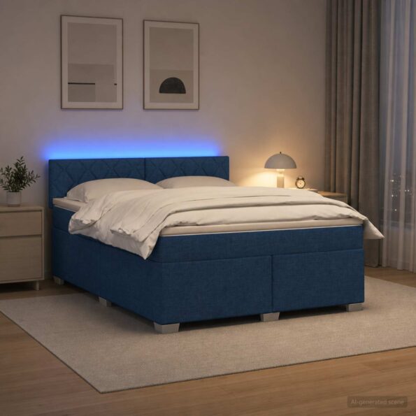 vidaXL Posteľ s boxspringom a matracom a LED Modrá 160 x 200 cm Látka – Obrázok 4