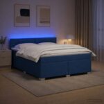 vidaXL Posteľ s boxspringom a matracom a LED Modrá 180 x 200 cm Látka
