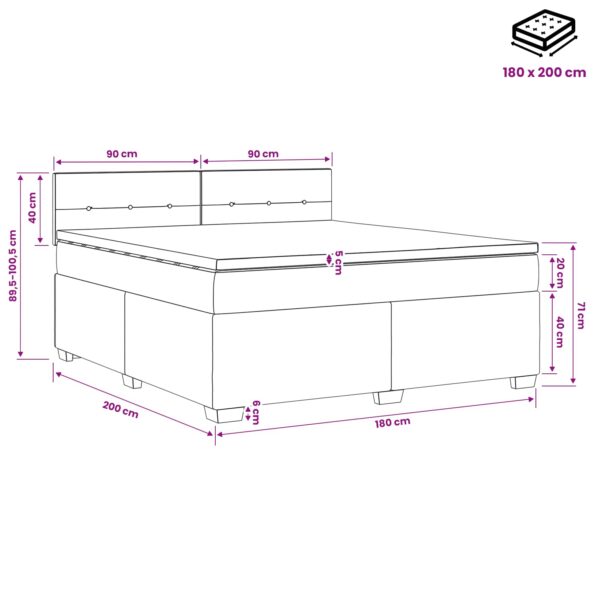 vidaXL Posteľ s boxspringom a matracom a LED Modrá 180 x 200 cm Látka – Obrázok 13