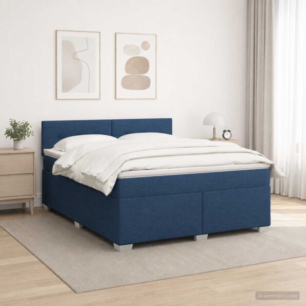 vidaXL Posteľ s boxspringom a matracom a LED Modrá 180 x 200 cm Látka – Obrázok 4