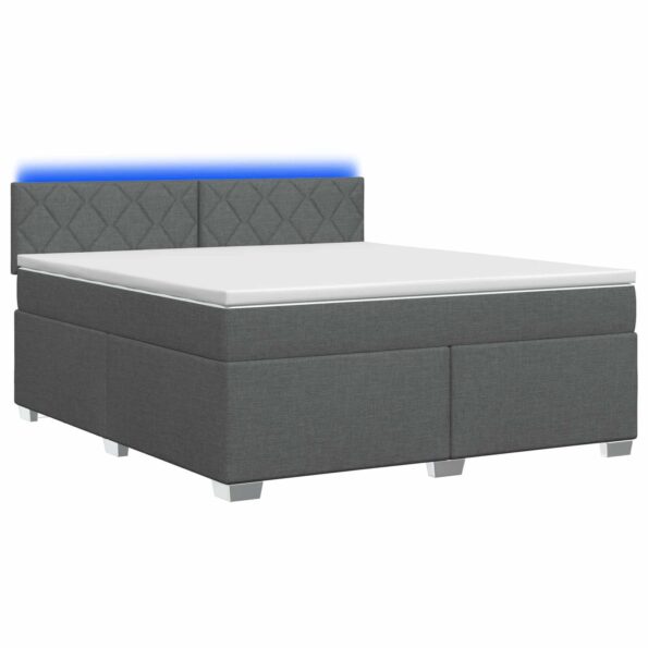 vidaXL Posteľ s boxspringom a matracom a LED Tmavosivá 180 x 200 cm – Obrázok 2