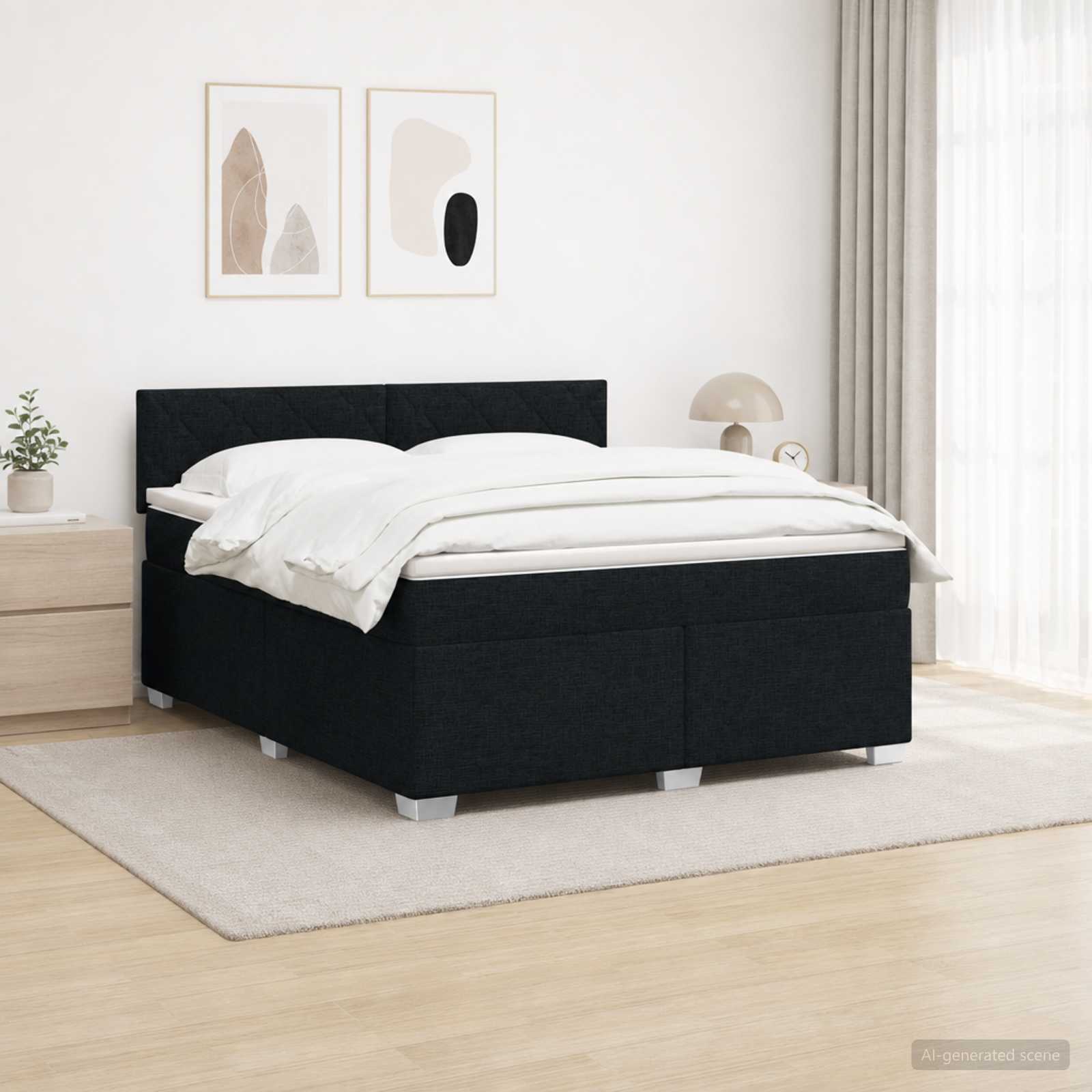 3452010_1.jpg vidaXL Posteľ s boxspringom a matracom a LED Čierna 180 x 200 cm Látka – Obrázok 1